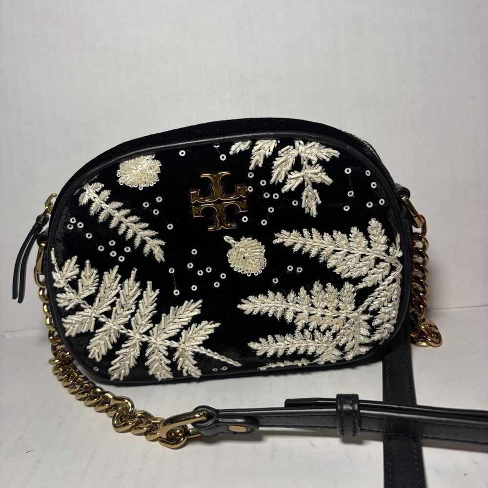 Tory Burch Kira Velvet Embroidered Camera Bag Black W/ Dustbag